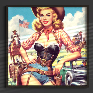 Vintage Cowgirl Pin Up Poster