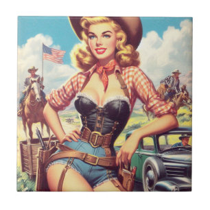 Vintage Cowgirl Pin Up Tile