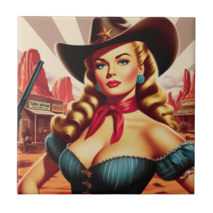 Vintage Cowgirl Pin-up Tile
