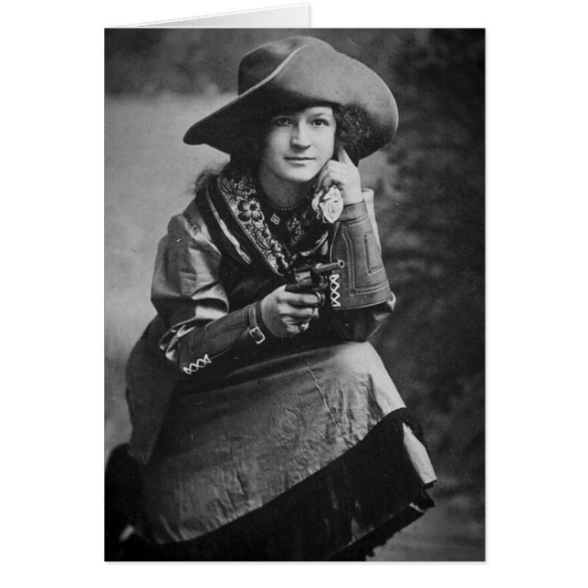 Vintage Cowgirl Posing with Her Six Shooter (Front)