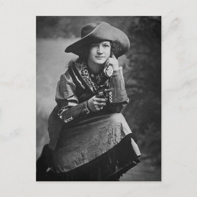 Vintage Cowgirl Posing with Her Six Shooter Postcard (Front)