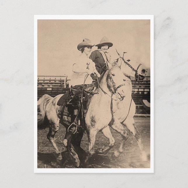 Vintage cowgirl rodeo riders 1910 postcard (Front)