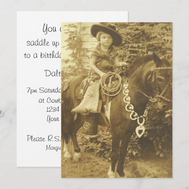 VINTAGE COWGIRL WESTERN PARTY INVITATION (Front/Back)