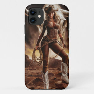 Vintage Cowgirl With Cow Skull  iPhone 11 Case