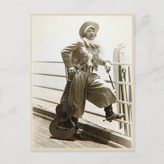 Vintage Cowgirl with Guitar Photo Postcard (Front)