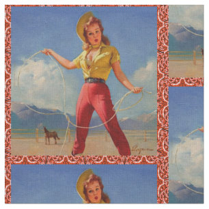 Vintage Cowgirl With Rope Fabric