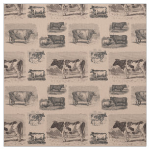 Vintage Cows Antique Cow Illustration Fabric