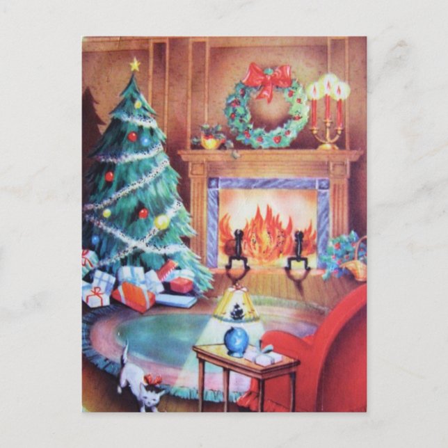 Vintage Cozy Holiday Postcard (Front)