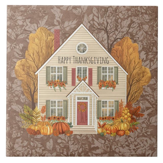 Vintage, Cozy House With Thanksgiving Tradition,  Tile (Front)