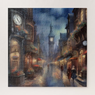 Vintage Cozy Old Town Street Puzzle
