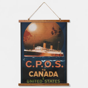 Vintage CPOS to Canada United States Ship Travel Hanging Tapestry