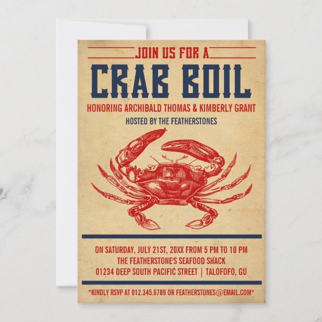 Vintage Crab Boil Party Invitations (Front)