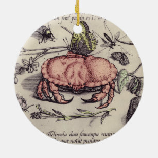 Vintage Crab, Botanicals, Insects, and Flowers Ceramic Ornament
