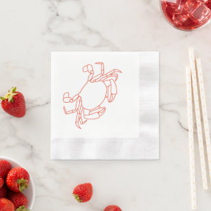 Vintage Crab Coastal Beach Party Red Napkin