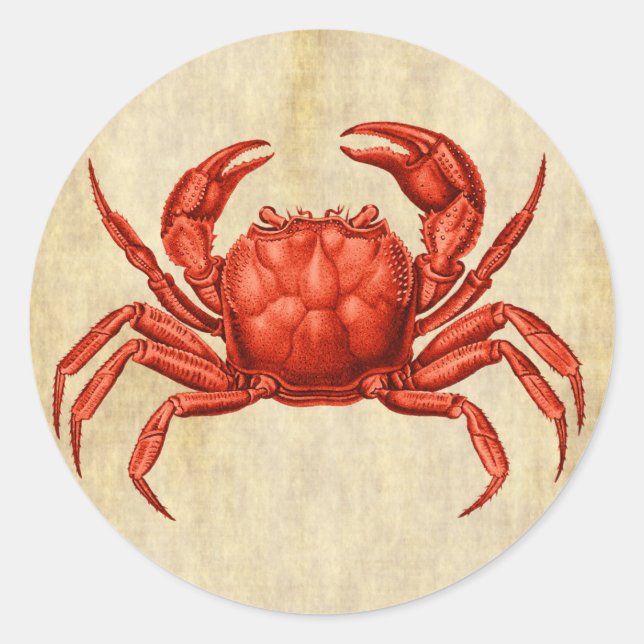 Vintage Crab Design Classic Round Sticker (Front)