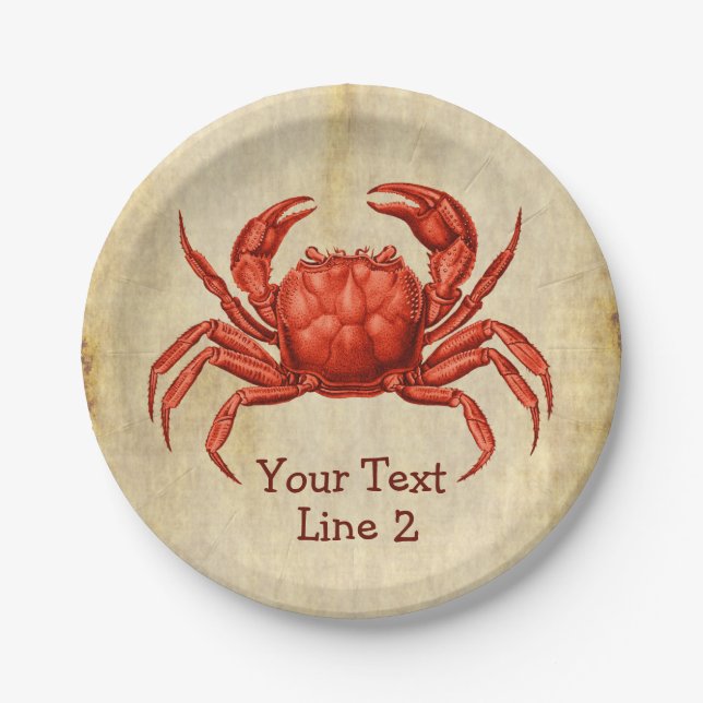 Vintage Crab Design Personalized Paper Plate (Front)