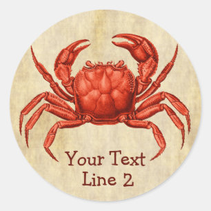 Vintage Crab Design Personalized Text Classic Round Sticker