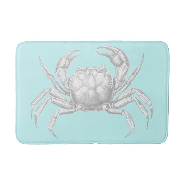 Vintage Crab Design Turquoise Blue Bath Mat (Front)