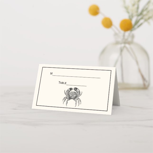 Vintage Crab Drawing Ivory Place Card (Back)