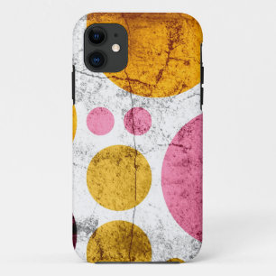 Vintage Cracked Big Polka Dots   Pink Yellow iPhone 11 Case