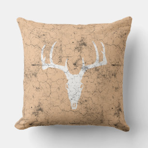 Vintage Cracked Deer Skull Throw Pillow
