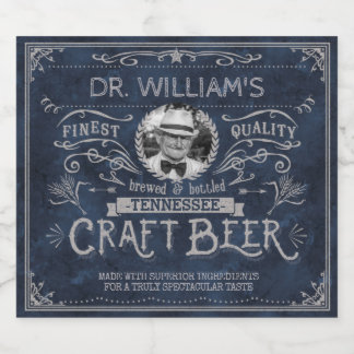 Vintage Craft Beer Custom Brewer Photo Blue Grey Bottle Label