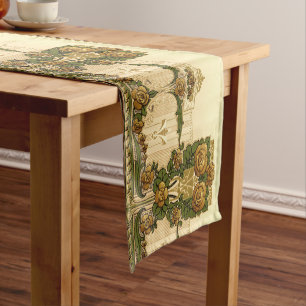 Vintage Craftsman Mission Style Rose Bush Frieze Short Table Runner