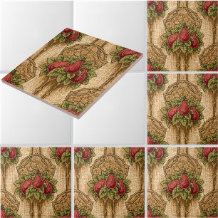 Vintage Craftsman Pears Floral Foliage Pattern Tile
