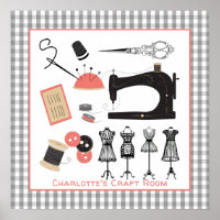 Vintage Crafty Sewing Room Sign Personalized