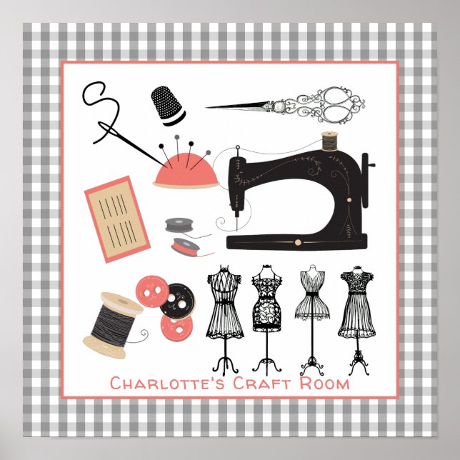 Vintage Crafty Sewing Room Sign Personalized (Front)