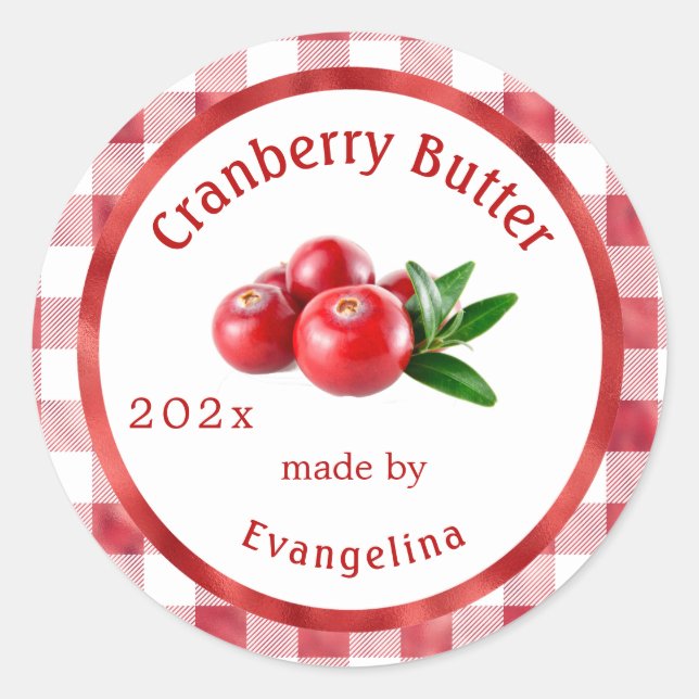 Vintage Cranberry Butter Personalized Canning Classic Round Sticker (Front)
