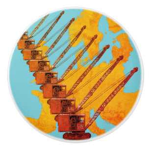 VINTAGE CRANE CRANE OPERATOR MAP OF EUROPE CERAMIC KNOB