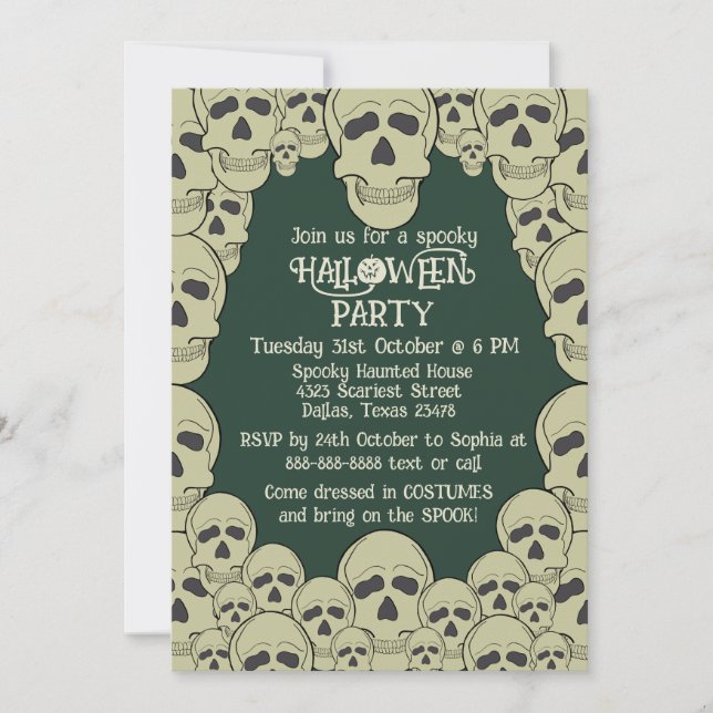 Vintage crâne effrayant Halloween fête Invitation (Devant)
