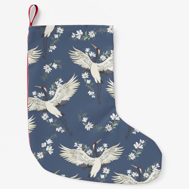 Vintage Crane: Flying Bird Pattern Small Christmas Stocking (Front)