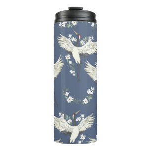 Vintage Crane: Flying Bird Pattern Thermal Tumbler