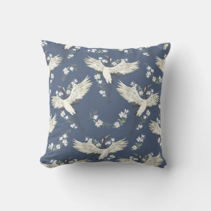 Vintage Crane: Flying Bird Pattern Throw Pillow