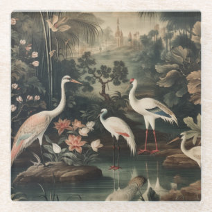 vintage cranes and palaces in the tropics glass coaster