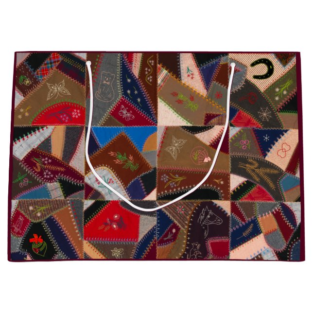 Vintage Crazy Patchwork Quilt Colourful Gift Bag (Front)