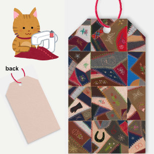 Vintage Crazy Patchwork Quilt Gift Tags