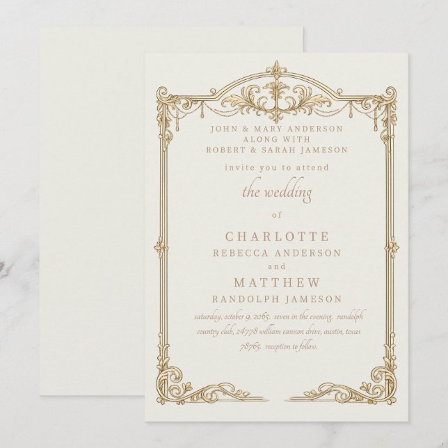 Vintage Cream Both Parents Frame Wedding Invitation (Front/Back)