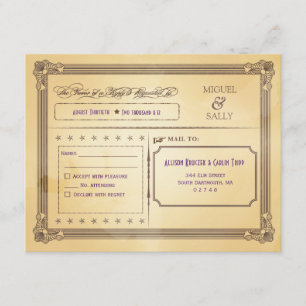 Vintage Cream & Brown Poster Wedding RSVP Card