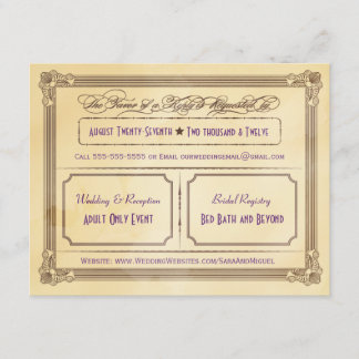 Vintage Cream & Brown Poster Wedding RSVP Card