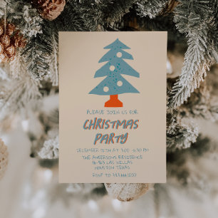 Vintage Cream Colourful Christmas Tree Party Funky Invitation