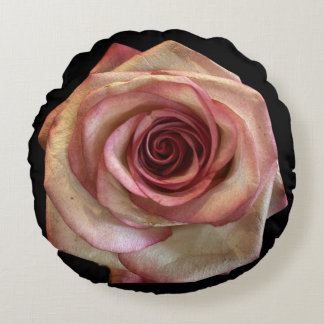 Vintage Cream & Dusty Pink Rose Bloom Round Pillow