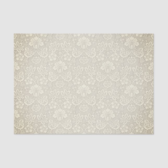 Vintage Cream Floral Damask Tissue Paper (Front)