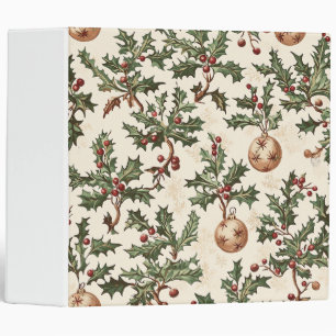 Vintage Cream Holly Berry Gold Bauble Christmas Binder