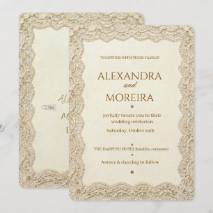 Vintage Cream Lace Border Elegant Wedding Invitation