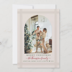 Vintage Cream Merry Christmas Arch Photo Holiday Card