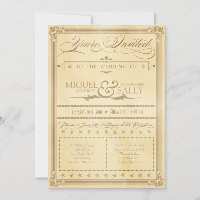 Vintage Cream Poster Style Wedding Invitation (Front)