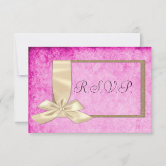 Vintage Cream Ribbon and Pink Wedding RSVP Card